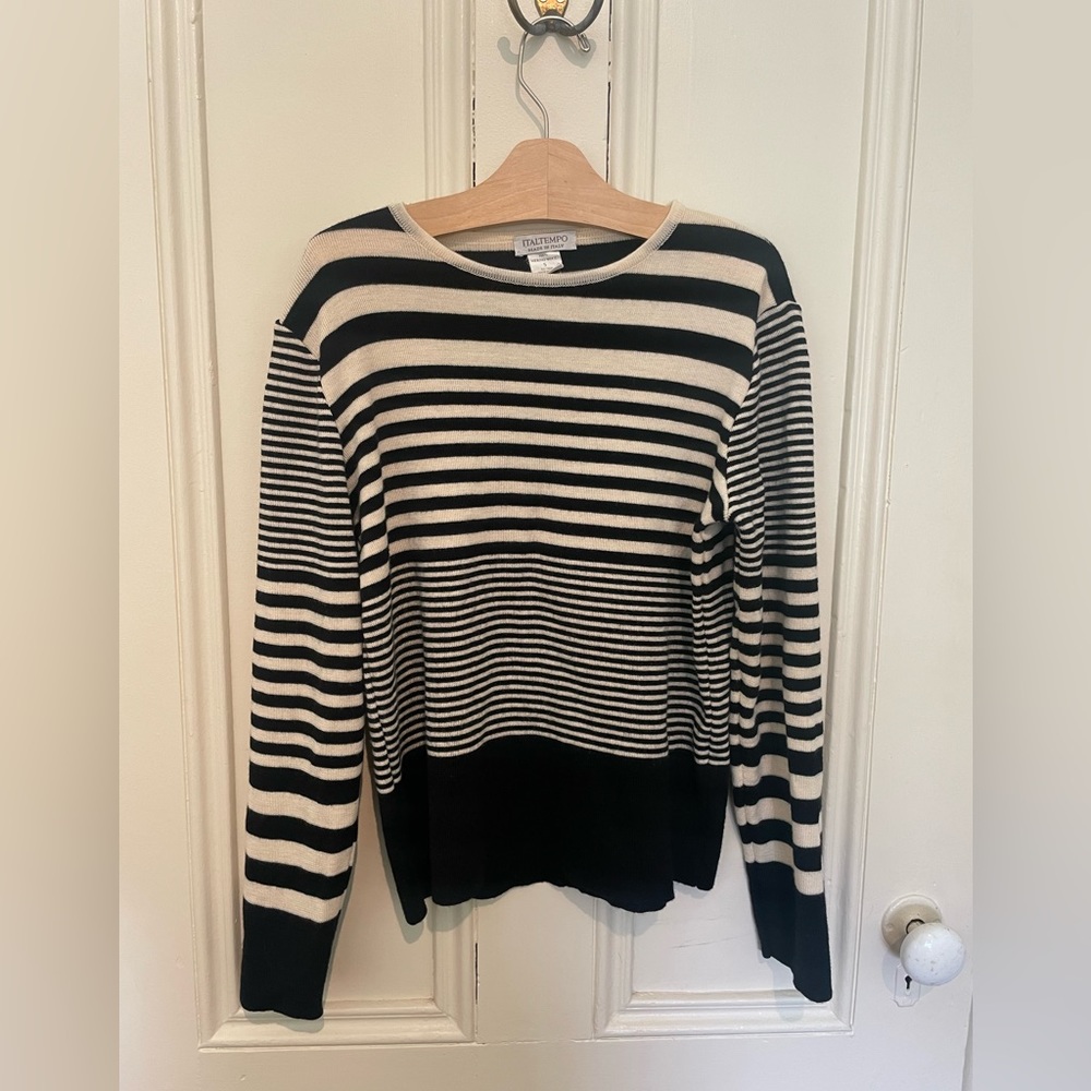 Italtempo Italian Merino Wool Multi Stripe Long Sleeve Sweater Size Small